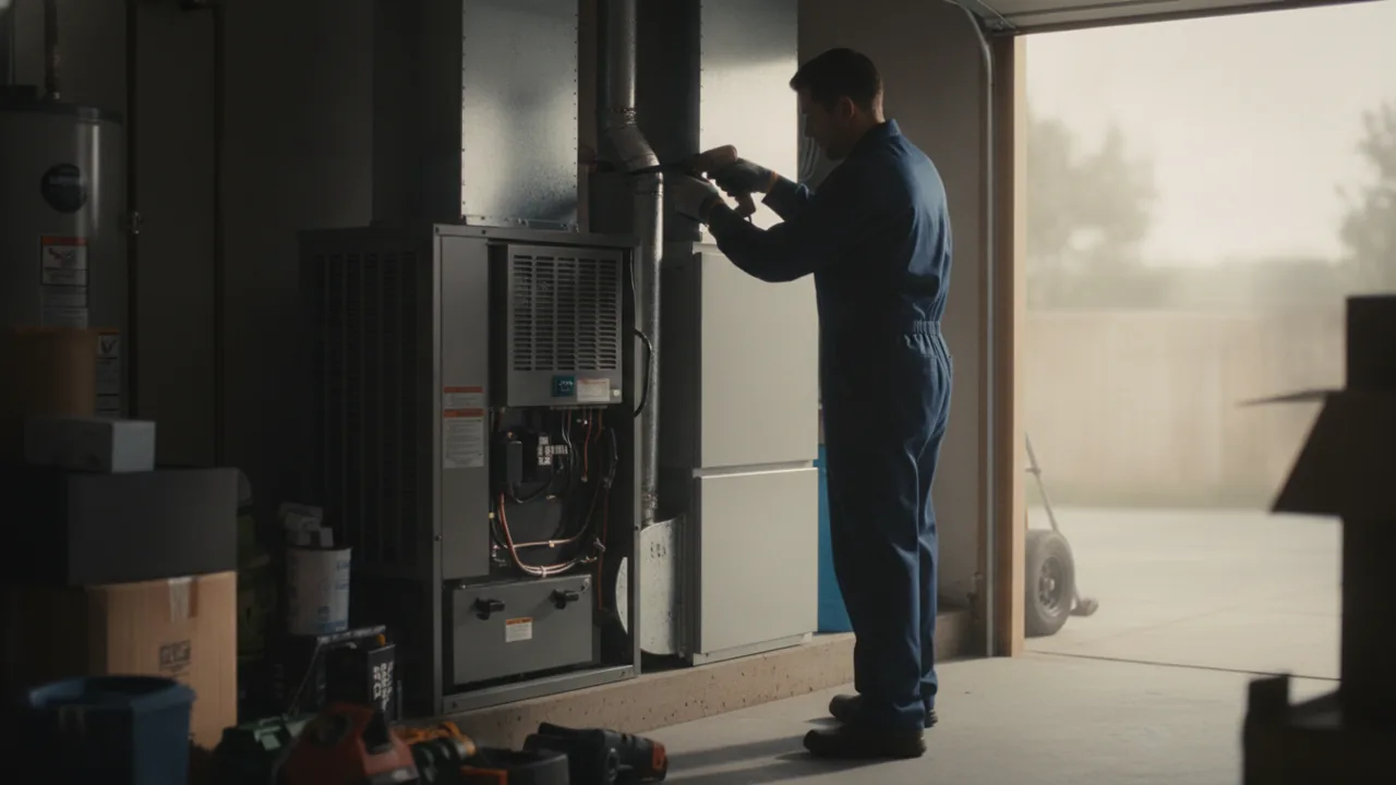 Kane technician installing a new high-efficiency furnace and air handler in a Central Texas home